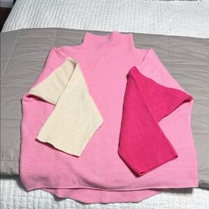 THML Pink and Cream Turtleneck Sweater